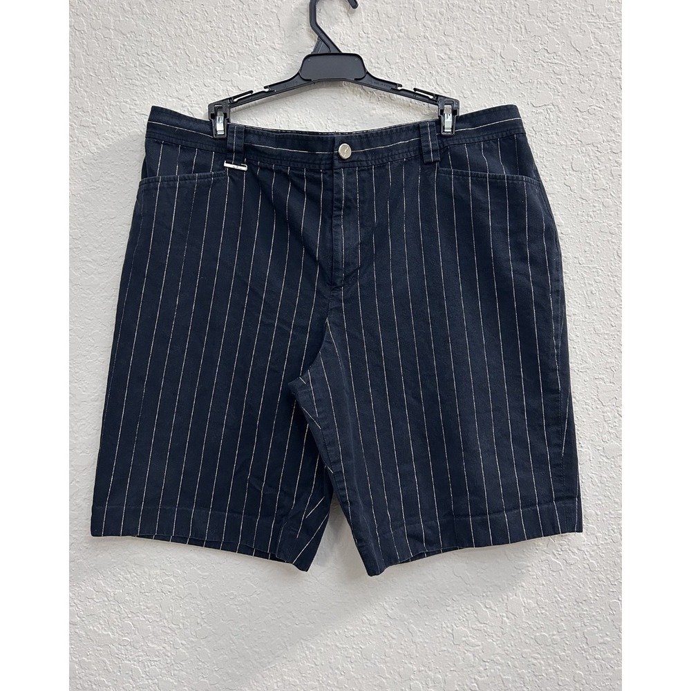 Vintage Y2K Woman's Lauren Ralph Lauren Black Silver Pinstripe Bermuda Shorts 16